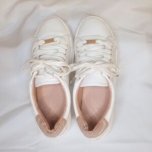 TOPSHOP White Leather Vegan  Women's Rose Gold Detail Lace Up Sneakers Size 39/8